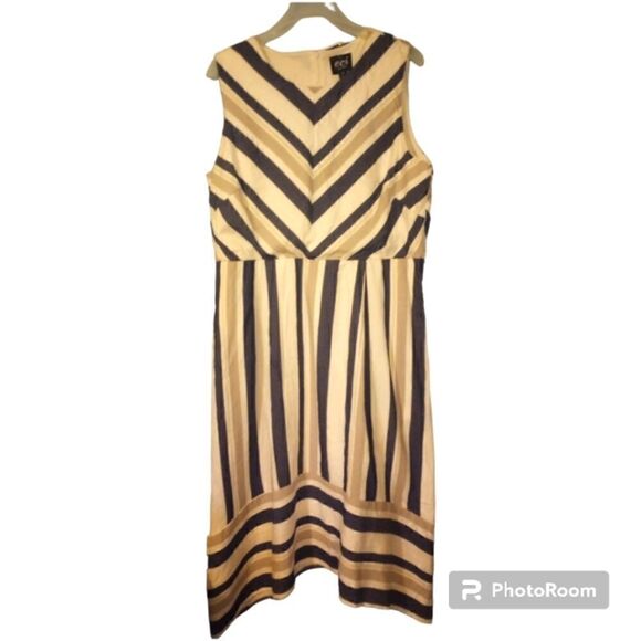 - E. C.I  sleeveless mixed stripes mid length dress with front pockets - Picture 1 of 12